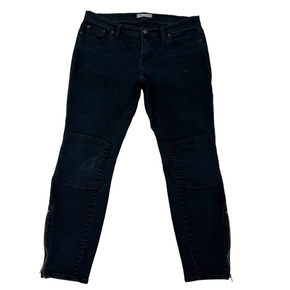 Madewell Size 32 Skinny Skinny Moto Jeans Dark Indigo Ankle Zip Designer Stretch